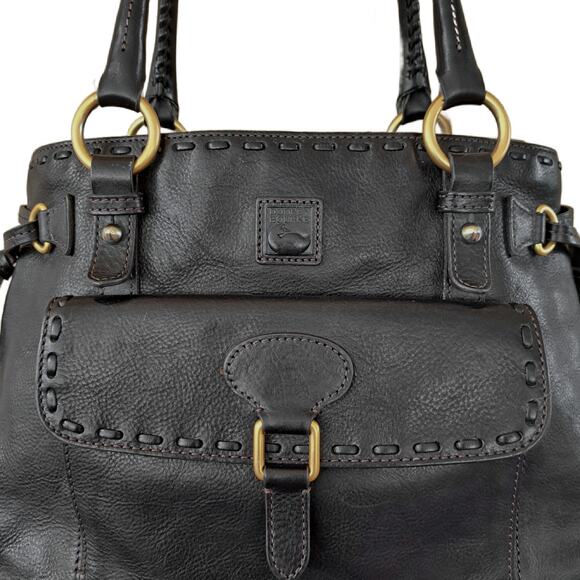 Dooney & Bourke Florentine Whipstitch Front  Pocket Satchel Bag Black  RARE - Picture 3 of 13